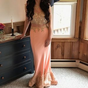 Coral Two Piece Prom Dress from Dancing Queen!